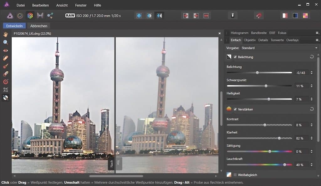 Kontrast und Farben bei Affinity Photo