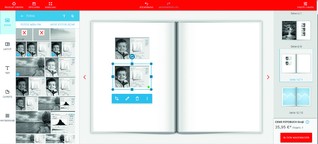 Schwarzweiß-Fotobücher im Test: Einblick in die Fotobuch-Software von Cewe