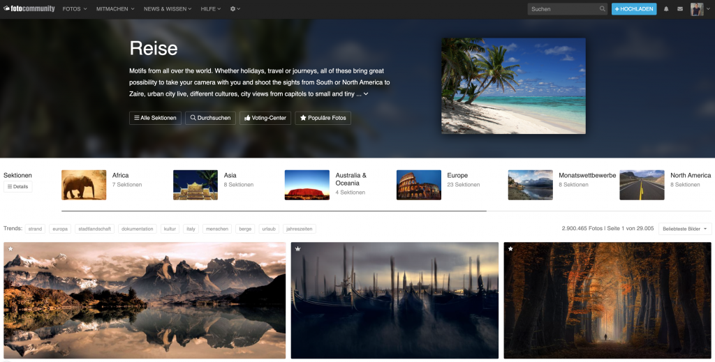 Reise-Kategorie in der fotocommunity